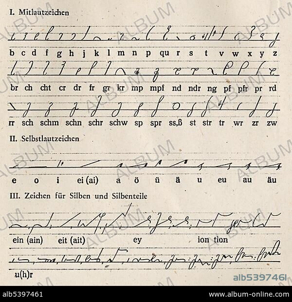 Shorthand textbook, circa 1935, detail view, Germany, Europe.