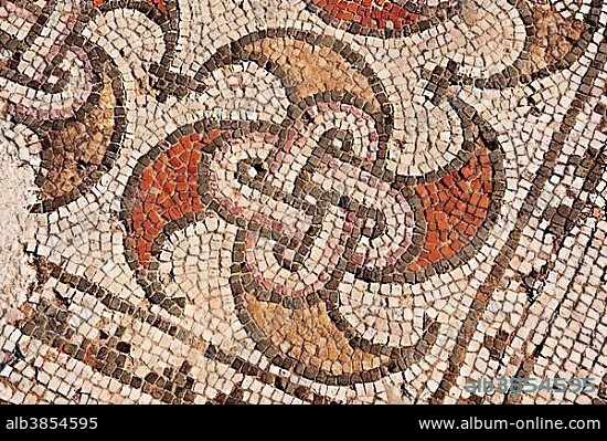 4th century geometric floor mosaic from the late Roman Jewish synagogue of Sardis, archaeological site, UNESCO World Heritage Site, Hermus valley, Sardis, Turkey, Asia.