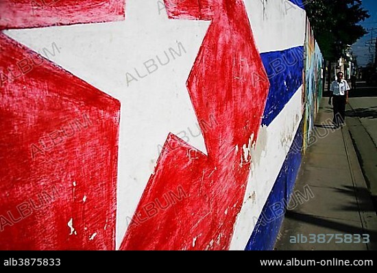 Cuban flag mural in Santiago, Cuba, Greater Antilles, Caribbean, Central America *** IMPORTANT: Editorial Use ***.