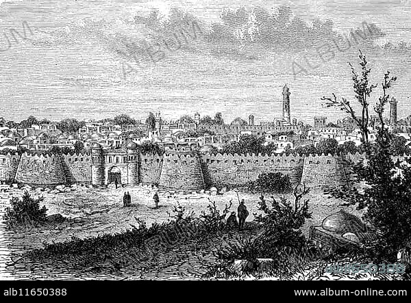 Xiva or Khiva, Khiwa, an oasis town in Uzbekistan, in 1880, Historical, digital reproduction of an original from the 19th century.