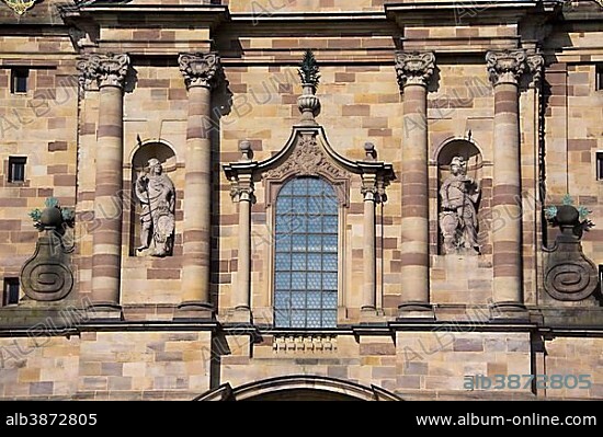 The holy martyrs Simplicius and Faustinus on St. Salvator Cathedral of Fulda, Fulda Cathedral, Fulda, Fulda, Hesse, Germany, Europe.