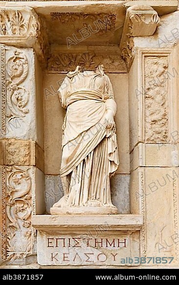 Figure of Episteme, Library of Celsus, Ephesus, Selçuk, Izmir Province, Aegean Region, Turkey, Asia.