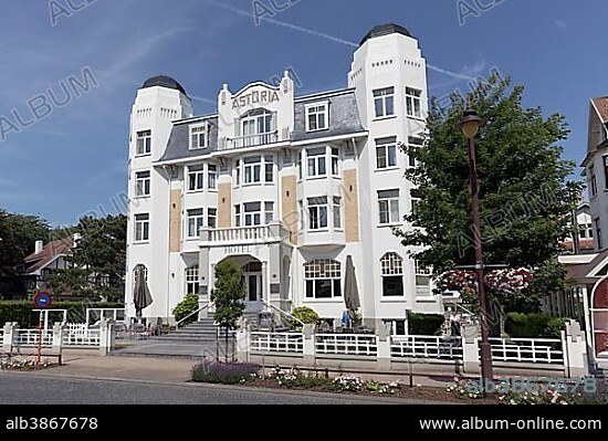 Hotel Astoria, buildings in art nouveau style, seaside resort of De Haan, Belgian Coast, West Flanders, Belgium, Europe.