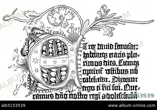 Facsimile from the first Gutenberg Bible, 42 lines. Historical illustration from Otto von Leixner: Illustrated history of German literature. Leipzig and Berlin 1880, First volume.