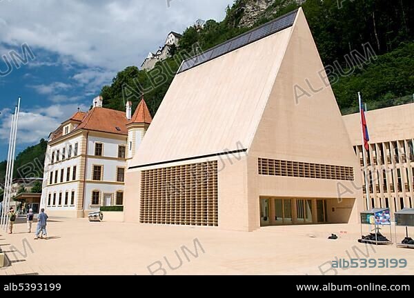 Parliament building and the National Museum in Vaduz, Principality of Liechtenstein, Europe.