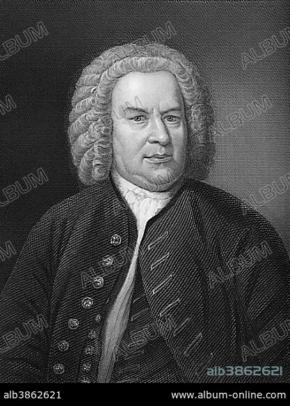 Steel engraving, ca. 1860, Johann Sebastian Bach, 1685, 1750, German composer, organ and piano virtuoso of the Baroque.