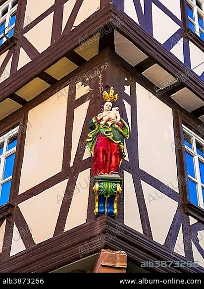 Decorated half-timbered houses in the historic centre, Miltenberg, Lower Franconia, Bavaria, Germany, Europe.