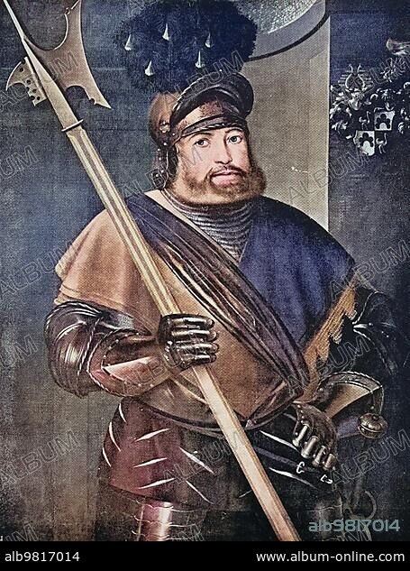 Georg von Frundsberg was a Southern German military and Landsknecht leader in the service of the Imperial House of Habsburg; Historical; digitally restored reproduction of a 19th century original.