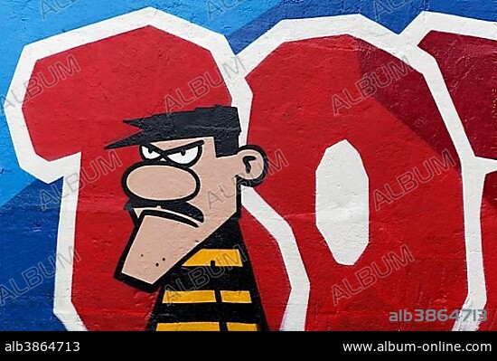 Bandit, Dalton gang convict, Lucky Luke comic, graffiti, Duisburg, North Rhine-Westphalia, Germany, Europe.