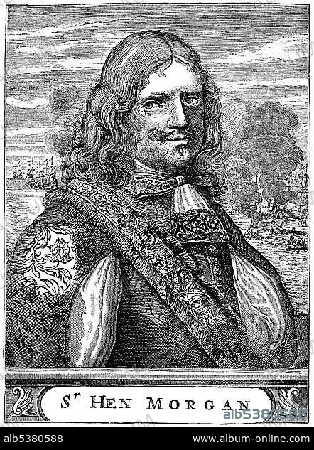Historical drawing, US-American history, portrait of Sir Henry Morgan, around 1635 - 1688, an English buccaneer of the 17th century.