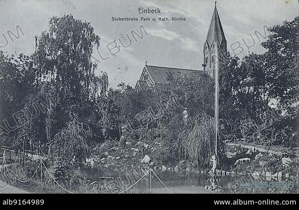 Stutenbrok's Park in Einbeck, district of Northeim in southern Lower Saxony, Lower Saxony, Germany, view from around 1910, digital reproduction of a historical postcard, public domain, from that time, exact date unknown, Europe.