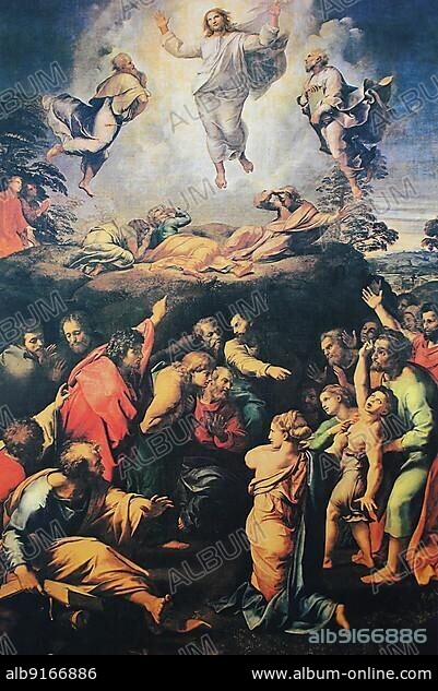 The Transfiguration of Christ, by Raffaello Sanzio da Urbino, also Raffael da Urbino, Raffaello Santi, Raffaello Sanzio, Raphael, Italian painter, Italy, digitally restored reproduction of a work of art (public domain) from c. 1500, Europe.