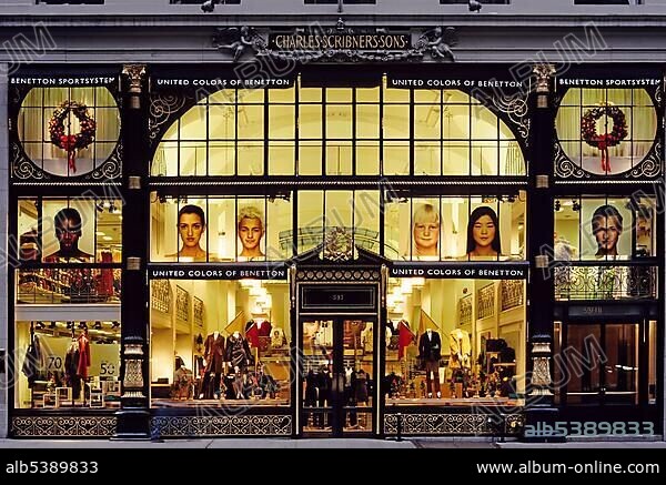 Magnificent historic front of the former bookshop Scribner's & Sons, today Benetton, New York City, USA, North America.
