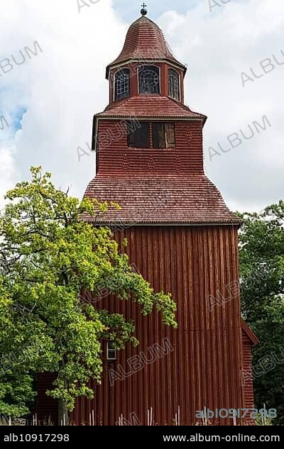 Tower of an old Swedish wooden church, church tower, old, wooden shingles, building, historical, country life, village church, religion, Christianity, sacral building, wooden church, red, Nordic red, architectural style, architecture, history, Scandinavian, Stockholm, Sweden, Scandinavia, Europe.