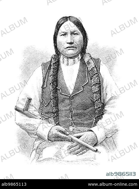 Arapaho native American named Black Coal. The Arapaho are a tribe of Native Americans historically living on the eastern plains of Colorado and Wyoming. Engraving from a magazine printed in 1880.