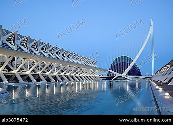 The City of Arts and Sciences with the Agora and Science Museum Prince Philip, Valencia, Spain, Europe.