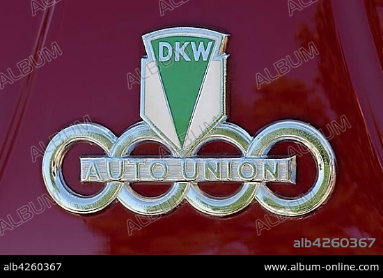 Emblem of a DKW Auto Union, former German car brand, Classic Days Dyck 2016 Juchen, Niederrhein, North Rhine-Westphalia, Germany, Europe.