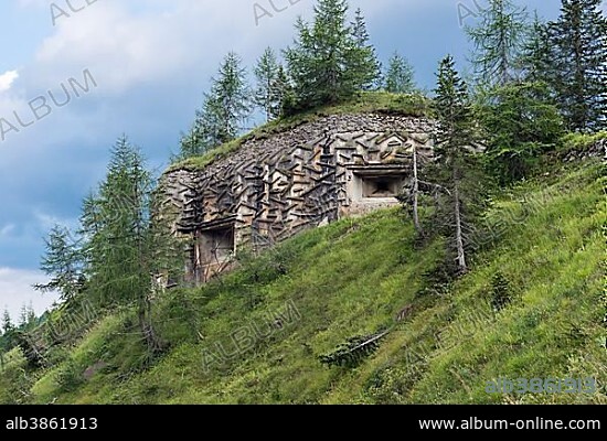 World War I bunker, Kreuzbergpass, Passo Monte Croce di Comelico, Sexten Dolomites, Alps, Province of South Tyrol, Italy, Europe.