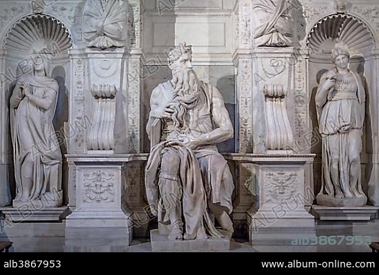 Moses, marble statue by Michelangelo, tomb of Pope Julius II Moses, marble statue by Michelangelo, tomb of Pope Julius II