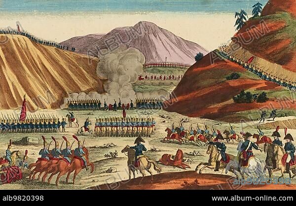 Battle of the Somosierra Pass; Somo-Sierra; 1808; a battle between Napoleonic and Spanish troops; Historical; digitally restored reproduction from an original of the time; Battle of the Somosierra Pass; a battle between Napoleonic and Spanish troops; Historical; digitally restored reproduction from an original of the time.