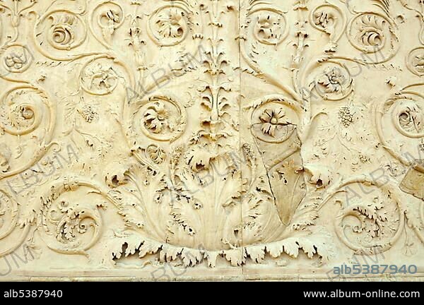 Relief, floral ornaments, Altar of Augustan Peace, Ara Pacis Augustae, southside, Rome, Lazio, Italy, Europe.