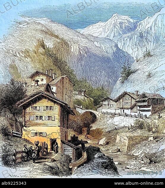 Splügen, a political municipality of the Viamala region in the Swiss canton of Graubünden, c. 1882, Switzerland, Historical, digitally restored reproduction of a 19th century original, exact date unknown, Europe.