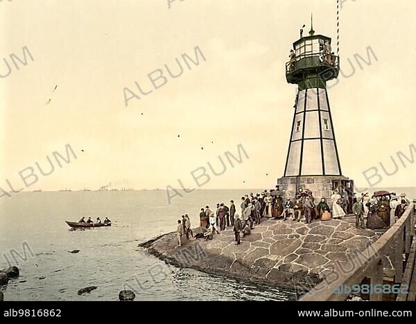 Lighthouse in Neufahrwasser in West Prussia; formerly Germany; today Nowy Port in Poland; Historic; digitally restored reproduction of a photochrome print from the 1890s.