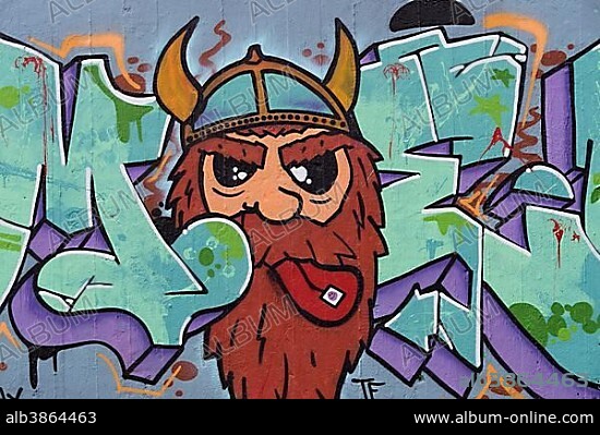 Viking, Graffiti, Reykjavik, Iceland, Europe.