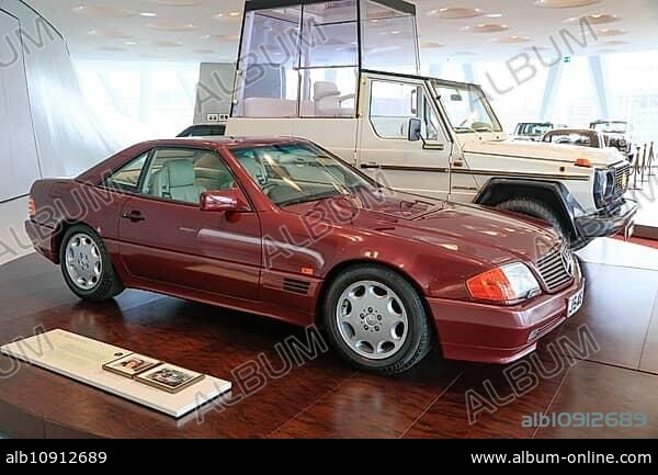 Mercedes-Benz 500 SL by Lady Diana, Mercedes-Benz Museum, Stuttgart, Baden-Württemberg, Germany, Europe.