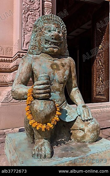 Khmer style demon statue at city column entrance, Prasat Phanom Rung shrine replica, Buriram Province, Isan, Isaan, Thailand, Asia.