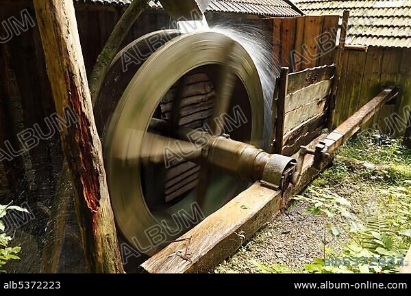 Water wheel, water mill, Freilichtmuseum Glentleiten open air museum, Grossweil, Upper Bavaria, Bavaria, Germany, Europe.