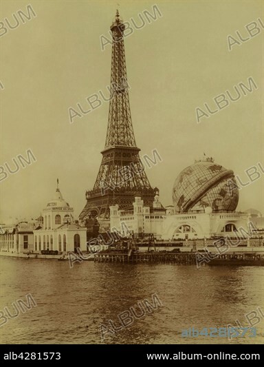 1900 World Exhibition Paris. The Eiffel Tower and the Grand Globe Céleste.. Photographer: Neurdein. Print (21.1 x 27.4). Private collection.