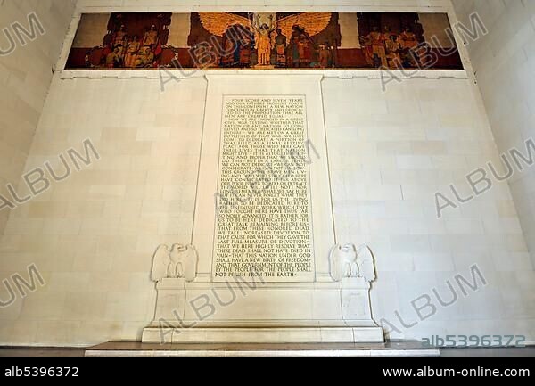 Famous "Gettysburg Address" speech, Lincoln Memorial, Washington DC, District of Columbia, United States of America, USA, North America.