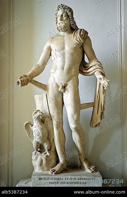 Ancient marble statue of Olympic god Zeus, gallery, Capitoline Museums, Palazzo Nuovo, Capitoline Hill, Rome, Lazio, Italy, Europe.