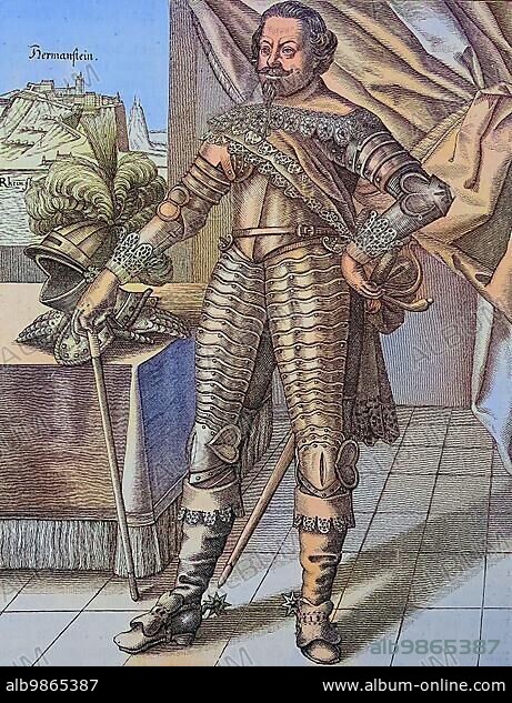 Count Johann von Werth, 1591, 16 January 1652, also Jan von Werth or in French Jean de Werth, was a German general of cavalry in the Thirty Years' War, digital improved reproduction of an original print from the 19th century.