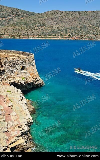 View from the island of Spinalonga, Kalidon, Eastern Crete, Crete, Greece, Europe.