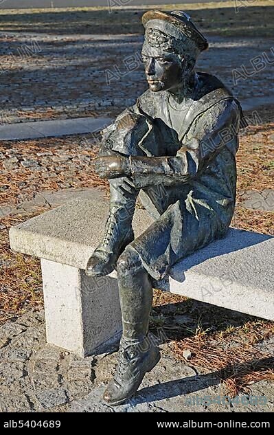 Sculpture of a sailor, Jules Verne monument, Nantes, department of Loire-Atlantique, Pays de la Loire, France, Europe, PublicGround, Europe.