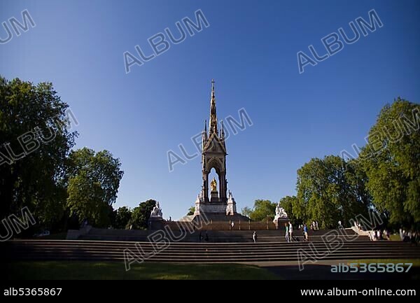 Albert Memorial and gold statue near Royal Albert Hall, London, United Kingdom, Europe.