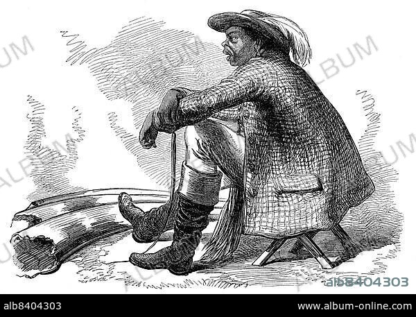 A leader, chief, of the Bechuanas with elephant tusks, in 1869, Betschuanaland, now Botswana, Historic, digitally restored reproduction of an original 19th century print, exact original date unknown.