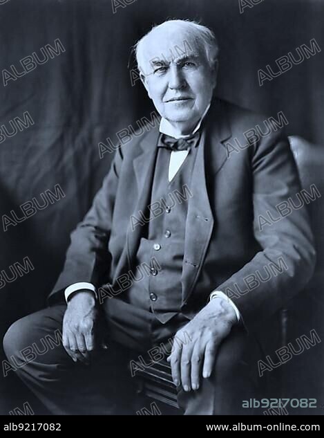 Thomas Alva Edison, 11 February 1847, 18 October 1931, a US inventor, electrical engineer and entrepreneur specialising in the field of electricity and electrical engineering, image from 1922, Historic, digitally restored reproduction of an original artwork from the period, exact original date unknown.