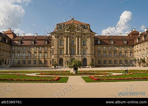 Schloss Weissenstein castle, built in 1711-1718 by Johann Dientzenhofer for the prince-bishop of Schoenborn, Pommersfelden, Upper Franconia, Bavaria, Germany, Europe.