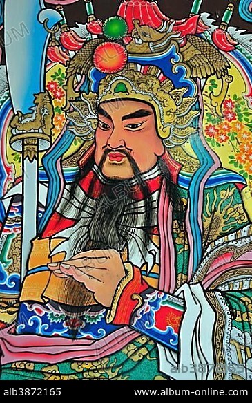 Lu Dongbin, a famous Daoist immortal of Chinese mythology, Taoism, Chinese temple on Ho Road, Wat Putaugongmaa, Nong Khai, Thailand, Asia, PublicGround, Asia.
