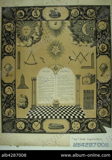 Lemercier, printer in Paris. Thue Masonic Code. Mid 19th century . Ltihograph (85 cm x 50 cm). Paris, musée de la Franc-Maçonnerie.