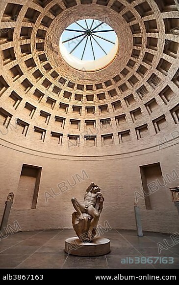 Barberini Faun, Greek sculpture by 220 BC., with dome in the hall of the Faun, Glyptothek, Königsplatz, Munich, Upper Bavaria, Germany, Europe.