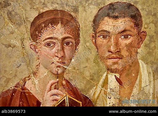 Roman wall painting of Terentius Neo and his wife, two residents of Pompeii, Museo Archeologico Nazionale, Naples, Campania, Italy, Europe.