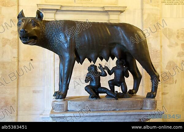 Etruscan bronze statue of the she-wolf with Romulus and Remus, Capitoline Museum, Capitoline Hill, Rome, Italy, Europe.