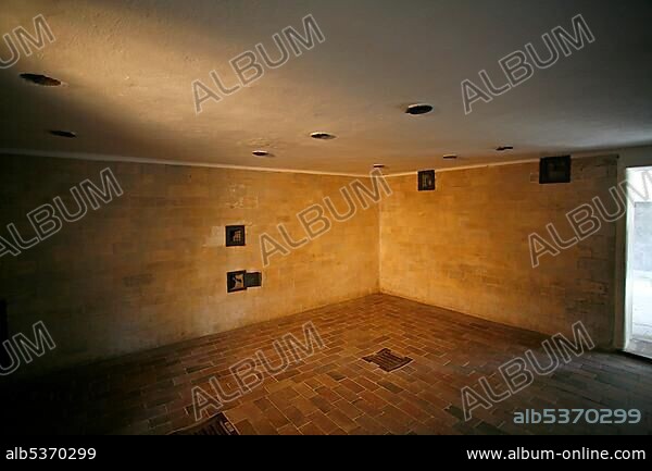 Large crematorium, gas chambers disguised as showers, Dachau Concentration Camp Memorial Site, Dachau, Bavaria, Germany, Europe.