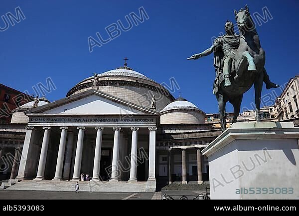 Basilica di San Francesco di Paola church on Piazza del Plebiscito square, Naples, Campania, Italy, Europe.