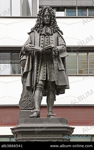 Gottfried Wilhelm Leibniz statue outside the university, Leipzig, Saxony, Germany, Europe.