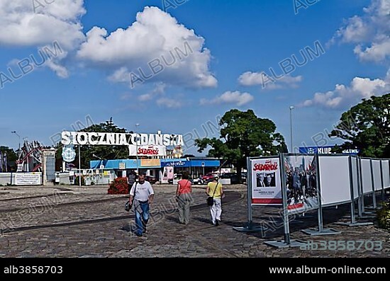 Square in front of the main gate of the Gdansk Shipyard, with an exhibition on the history of Solidarity, the Polish trade union, Gdansk, Poland, Europe.